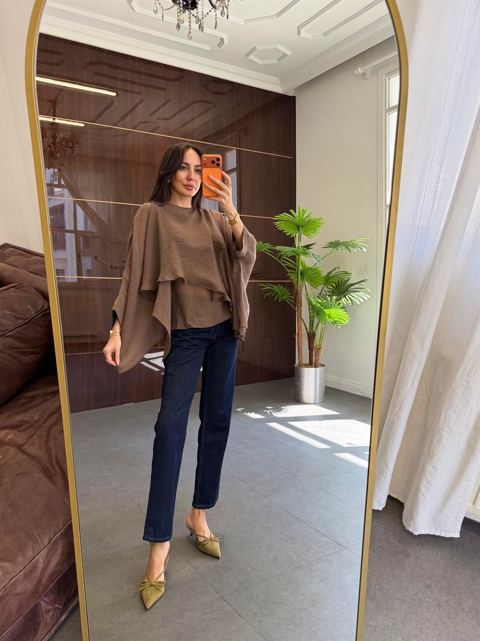 Kahve Pelerin Viskon Bluz