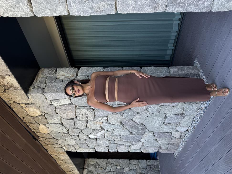 Kahve Pencere Tasarımlı Kadın Elbise