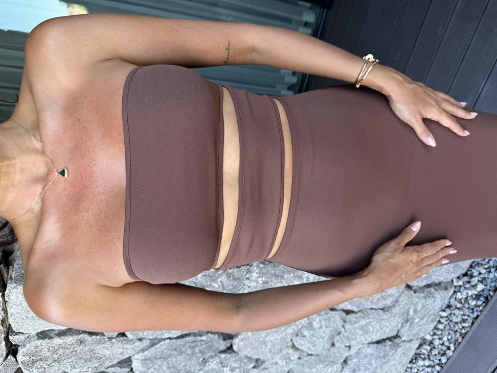 Kahve Pencere Tasarımlı Kadın Elbise