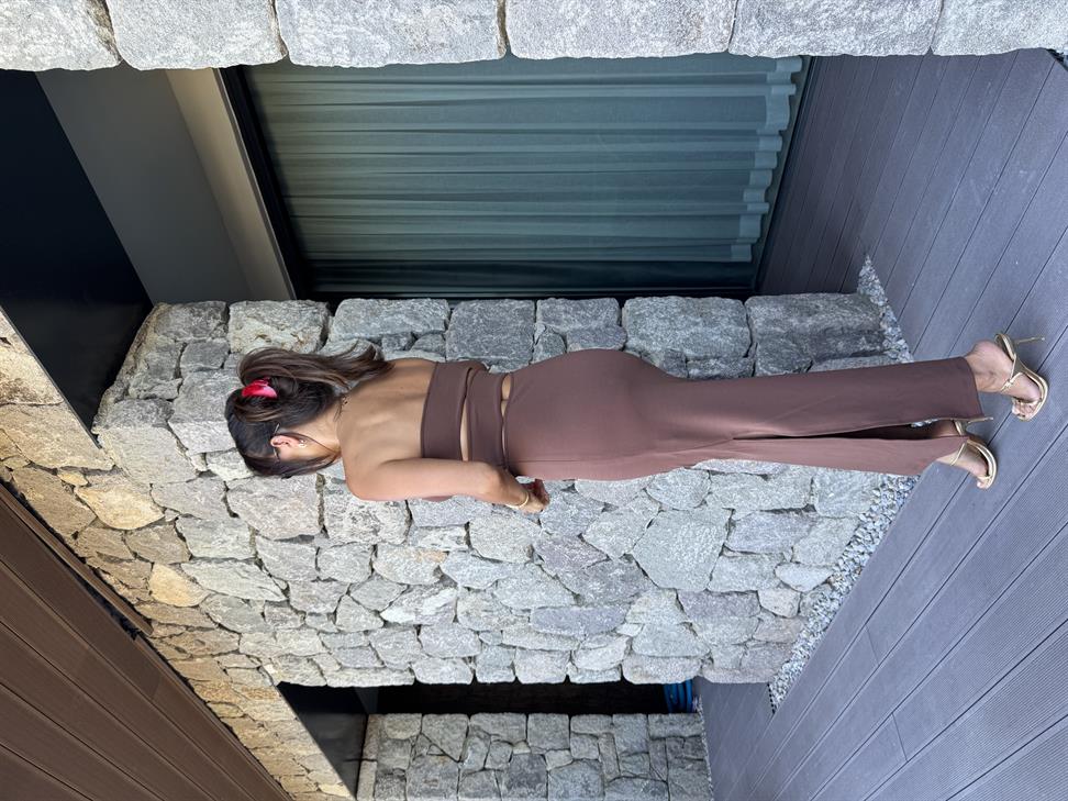 Kahve Pencere Tasarımlı Kadın Elbise