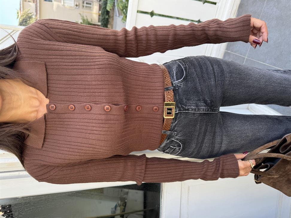 Kahve Polo Yaka Hırka