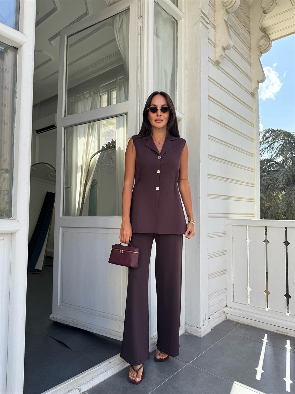 Kahve Premium İnce Fitilli Triko Pantolon