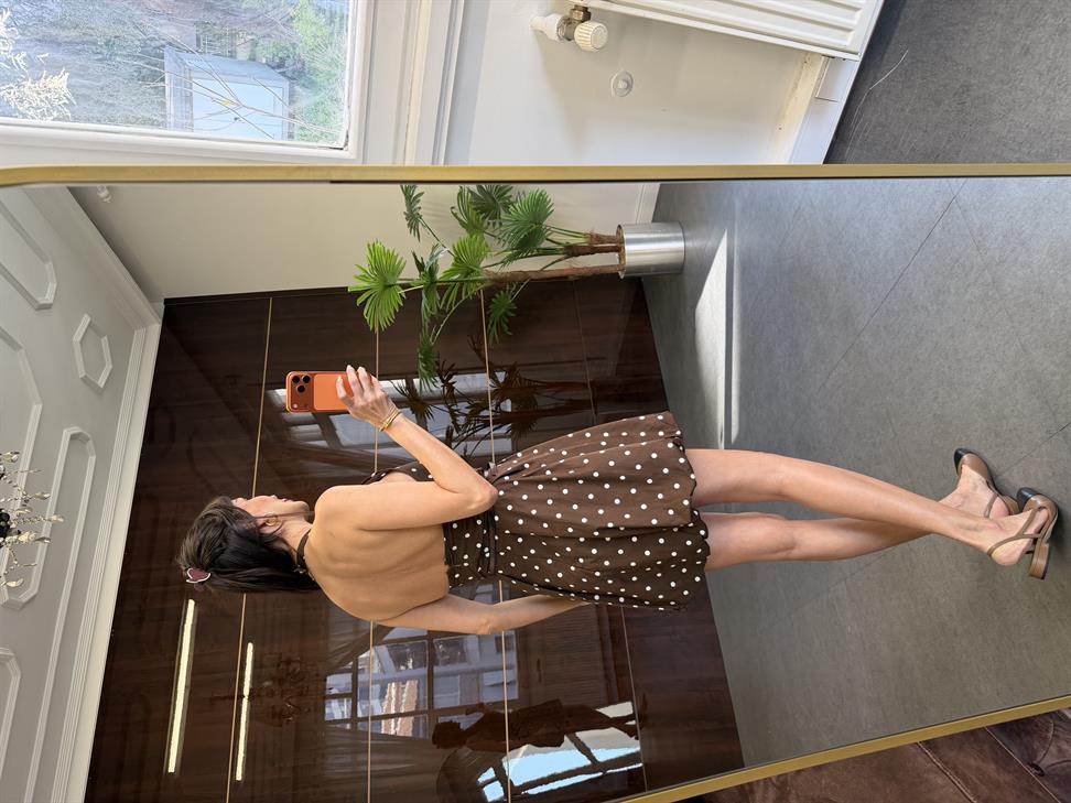 Kahve Puantiyeli Mini Balon Elbise