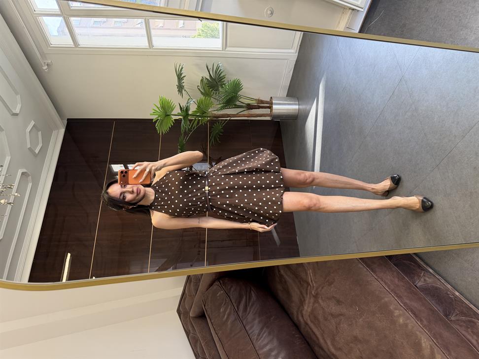 Kahve Puantiyeli Mini Balon Elbise