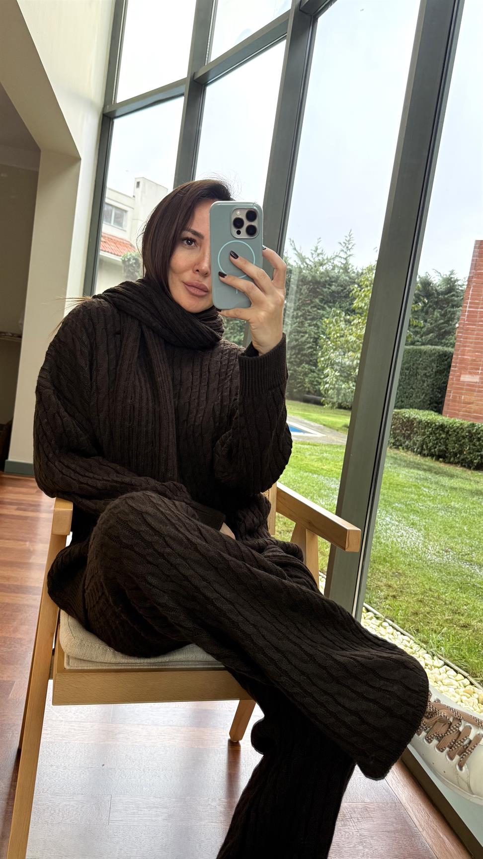 Kahve Saç Örgülü Pantolonlu Takım