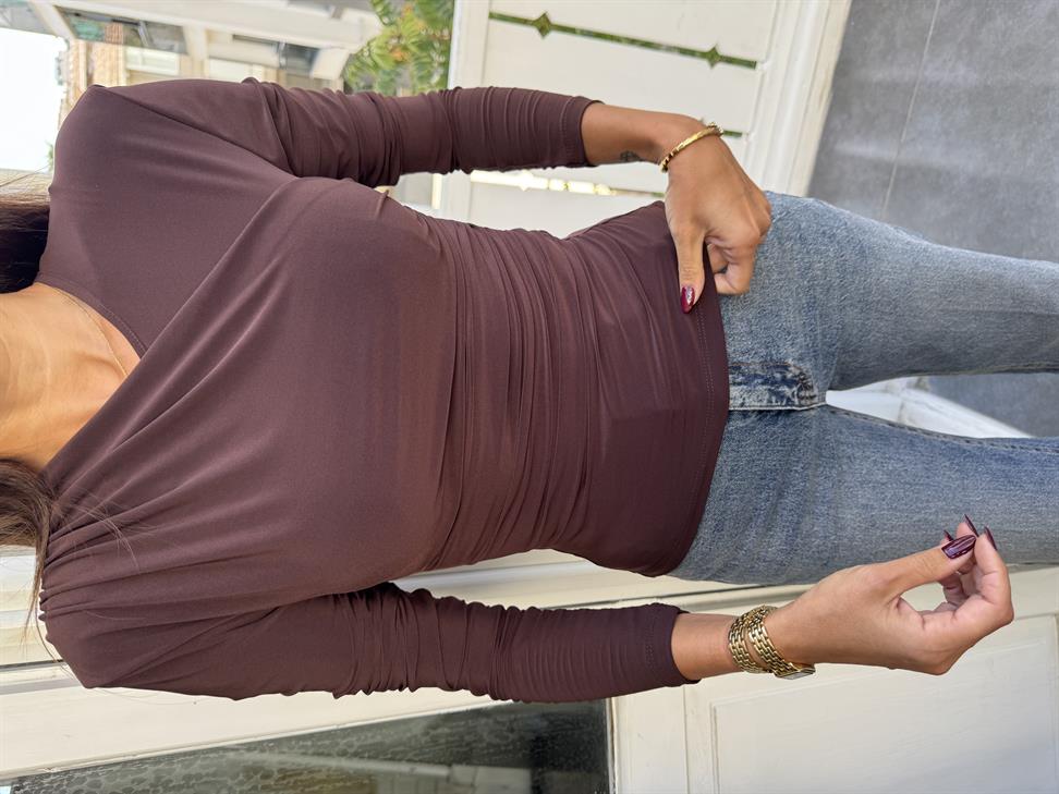 Kahve Sandy Yan Büzgülü Bluz