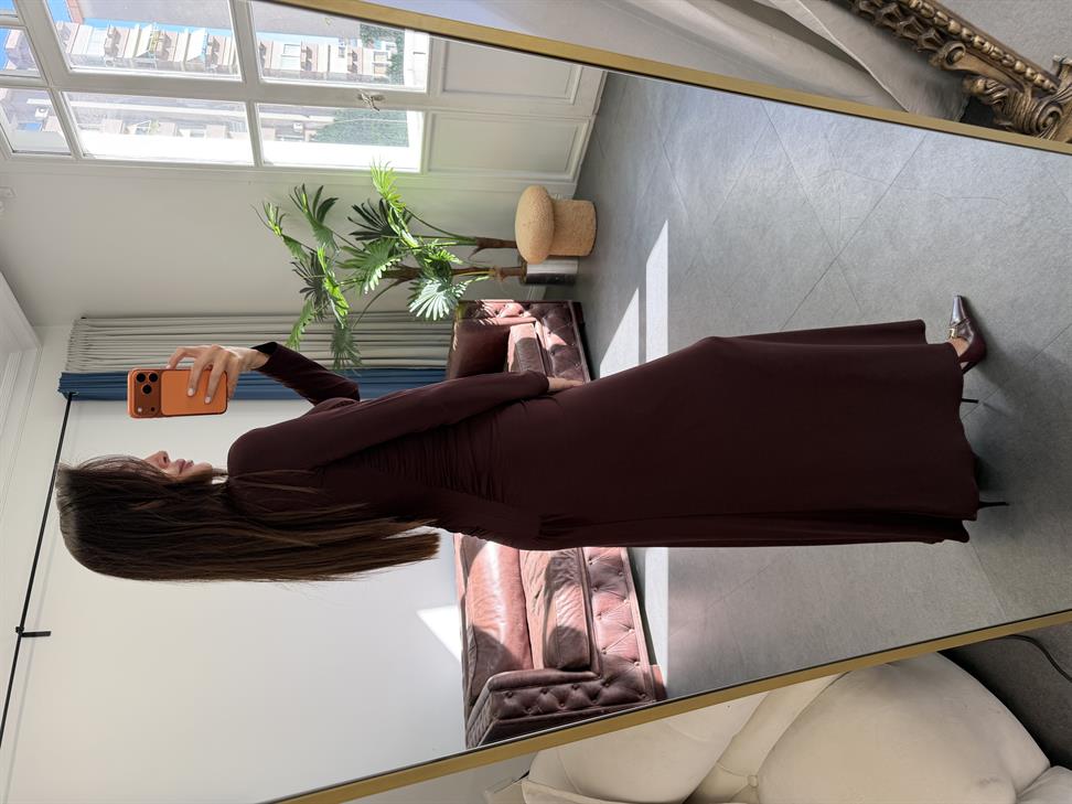 Kahve Sedef Düğmeli Elbise