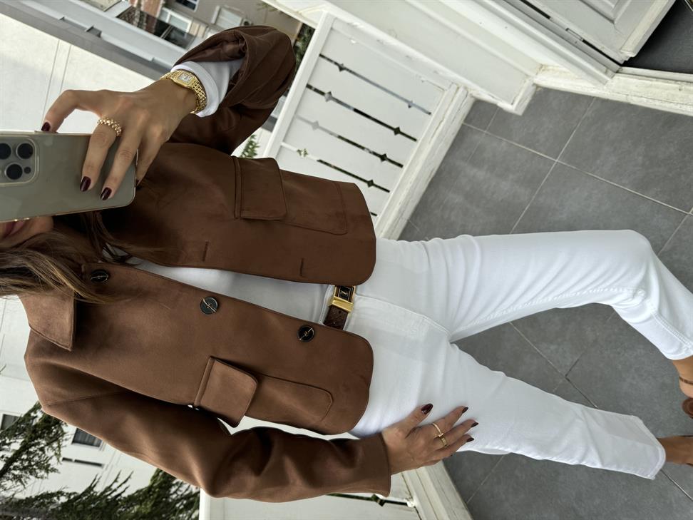 Kahve Süet Kısa Ceket