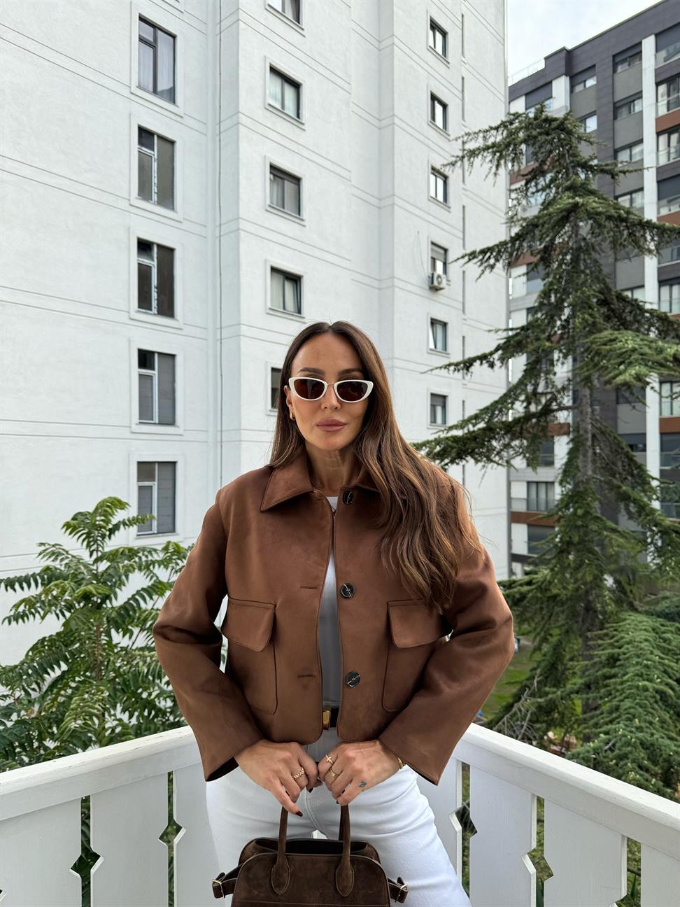 Kahve Süet Kısa Ceket