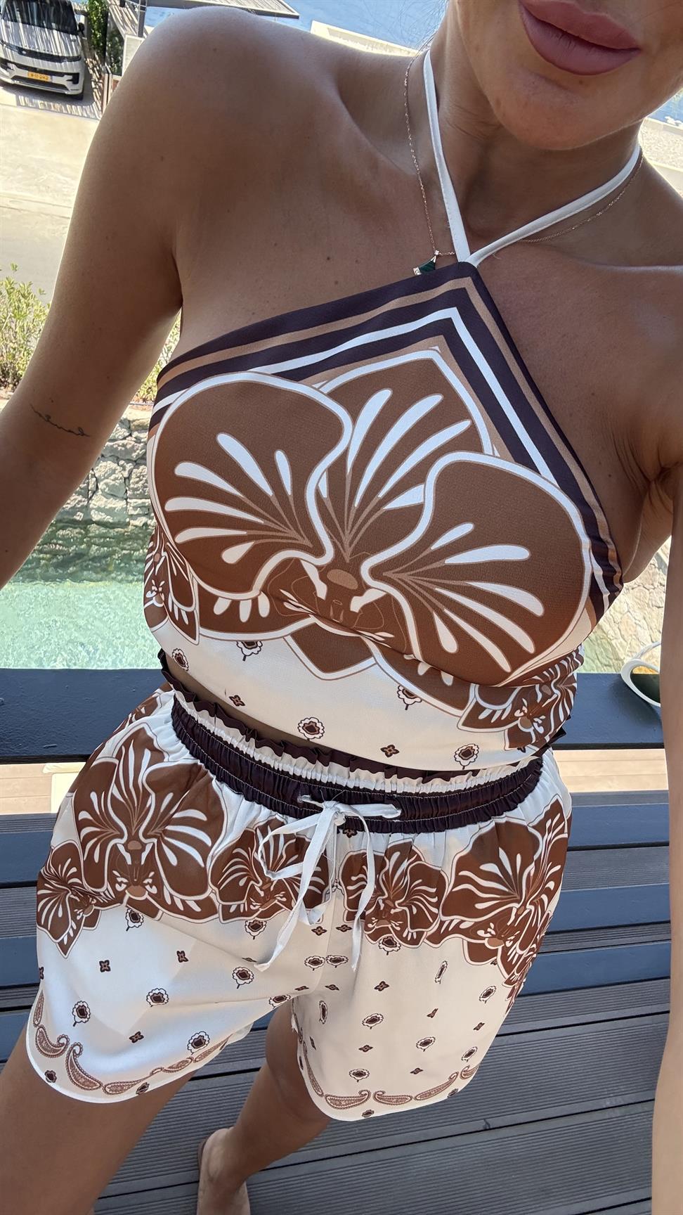 Kahve Sunset Saten Takım