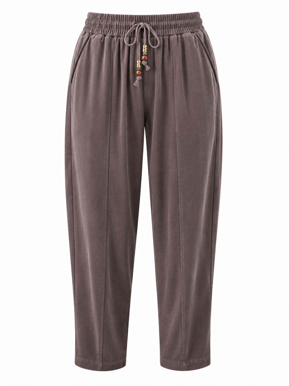 Kahve Tencel Bağcıklı Kumaş Pantolon