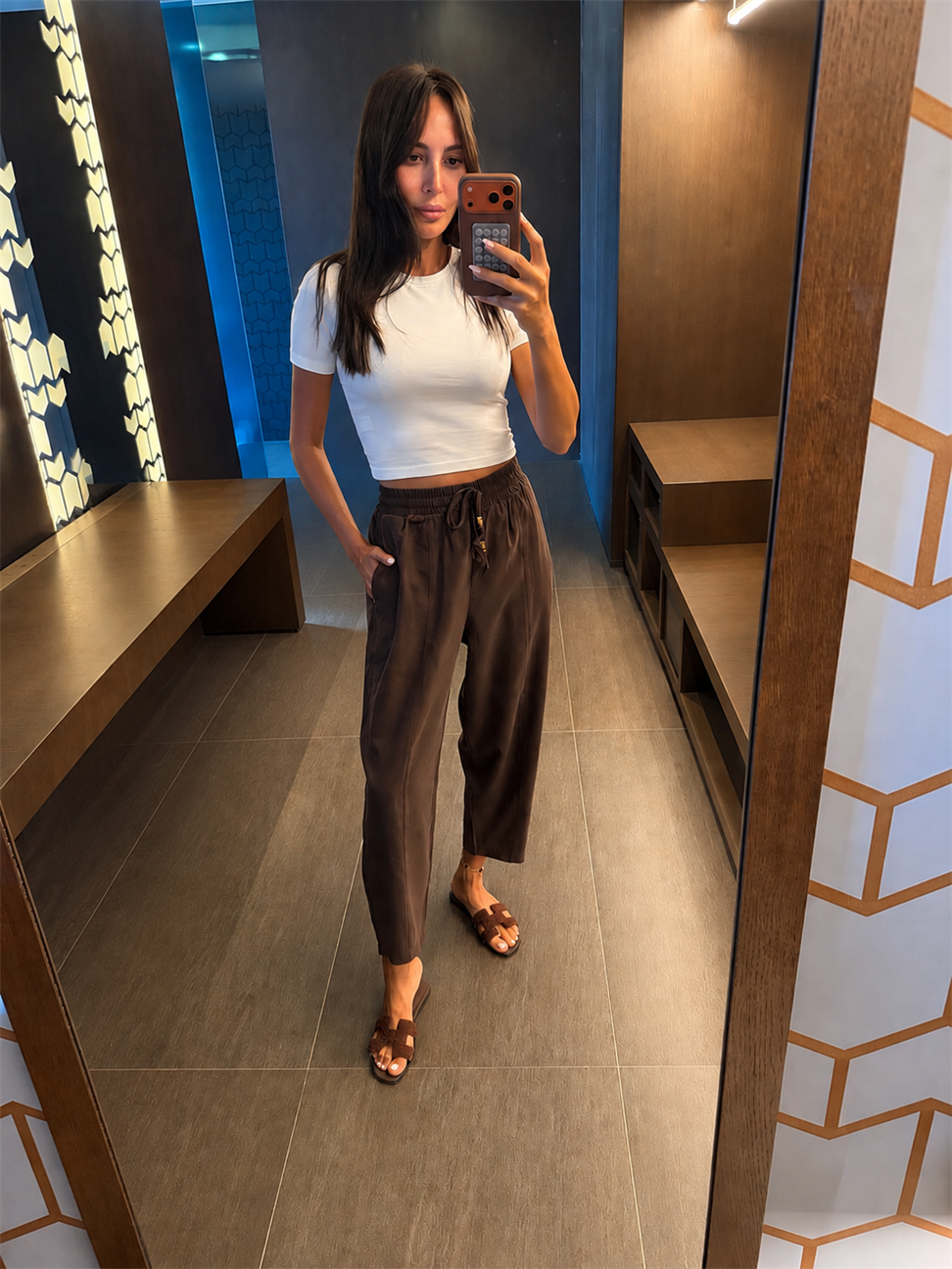 Kahve Tencel Bağcıklı Kumaş Pantolon