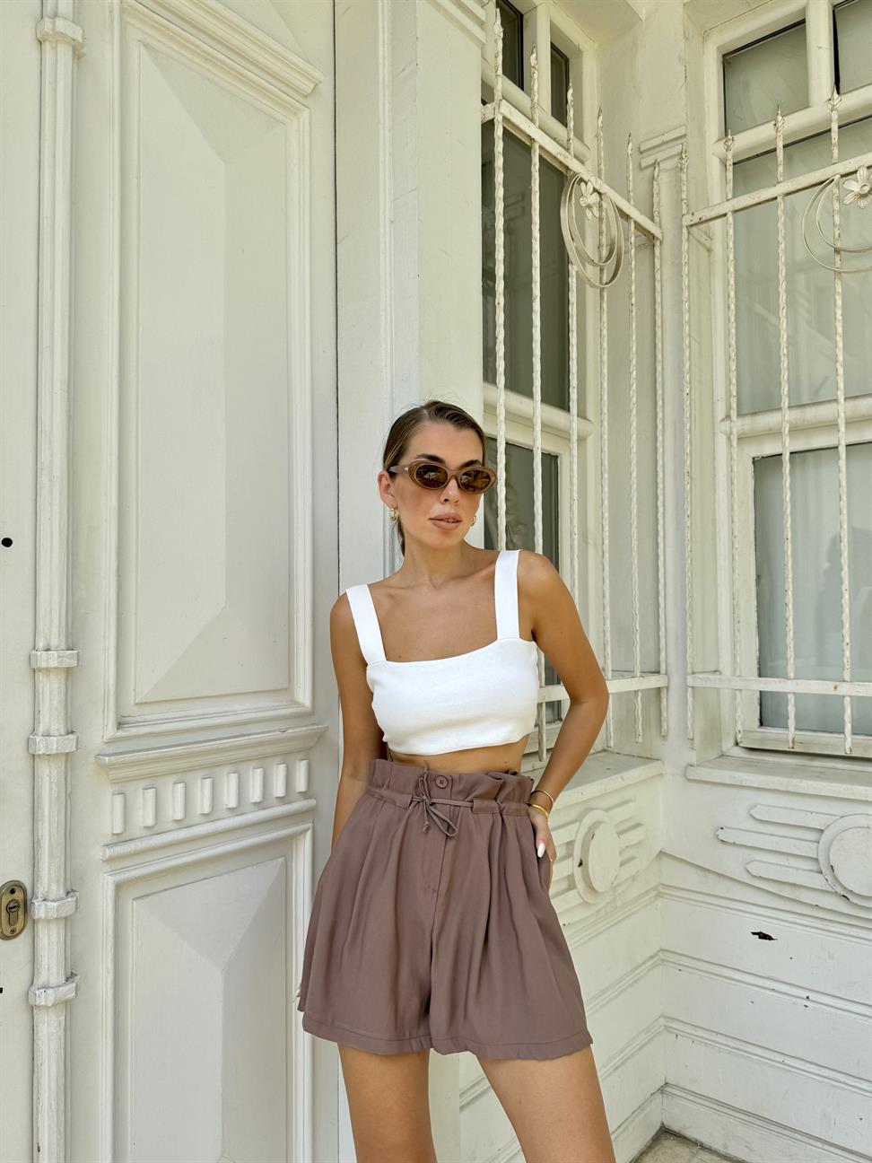 Kahve Tencel Kumaş Şort