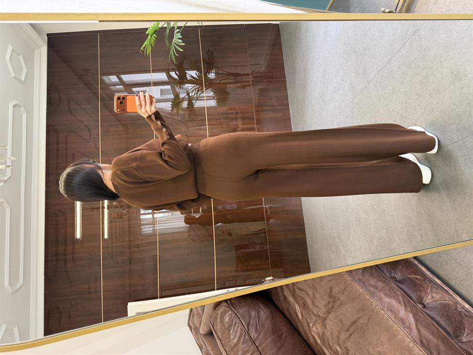 Kahve Triko Hırka Pantolon İkili Takım