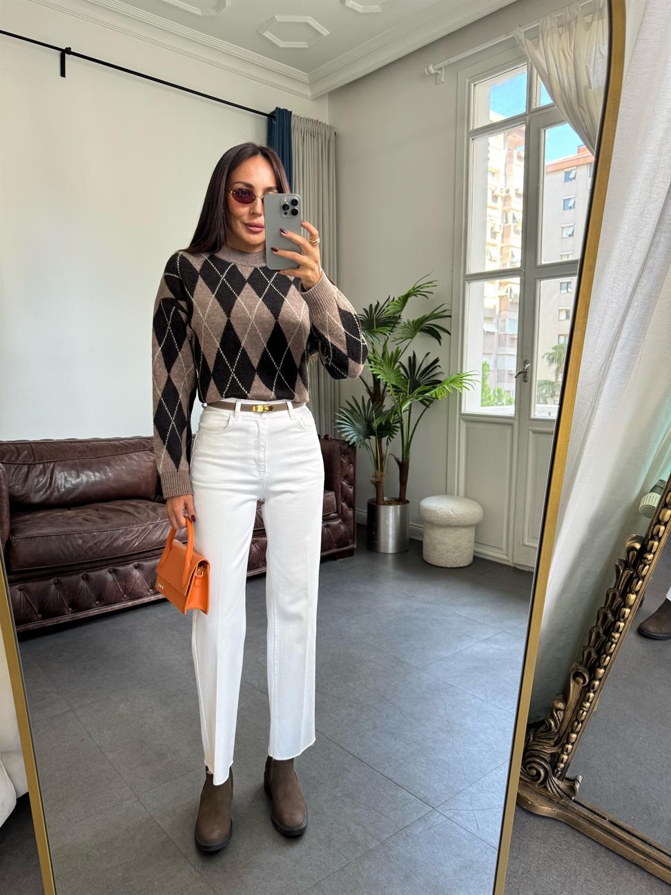 Kahve-Vizon Baklava Desen Kazak