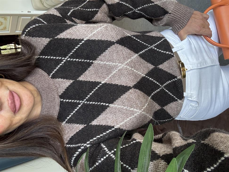 Kahve-Vizon Baklava Desen Kazak