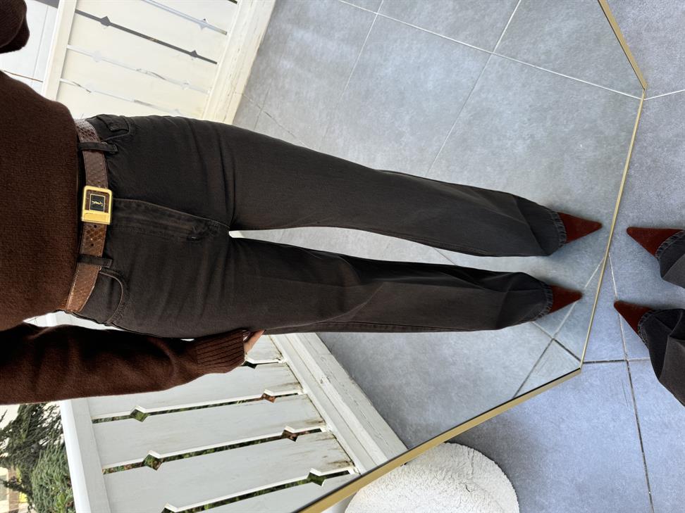 Kahve Wide Leg Jean Pantolon