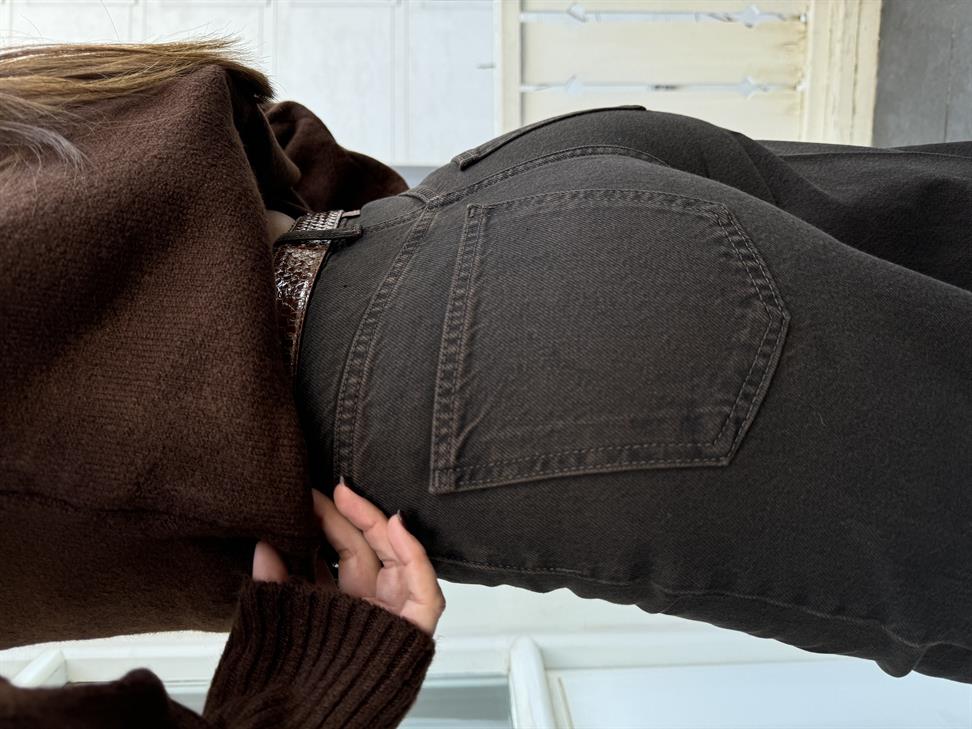 Kahve Wide Leg Jean Pantolon
