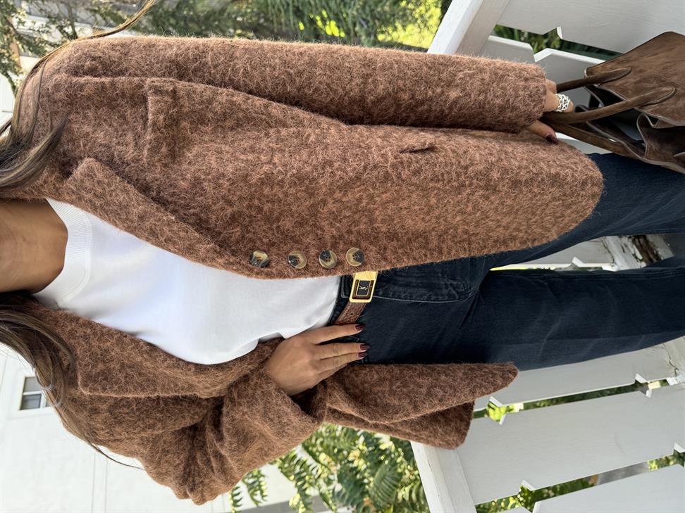 Kahve Yalancı Cepli Kırçıllı Ceket