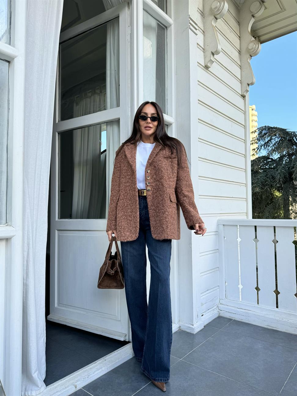 Kahve Yalancı Cepli Kırçıllı Ceket