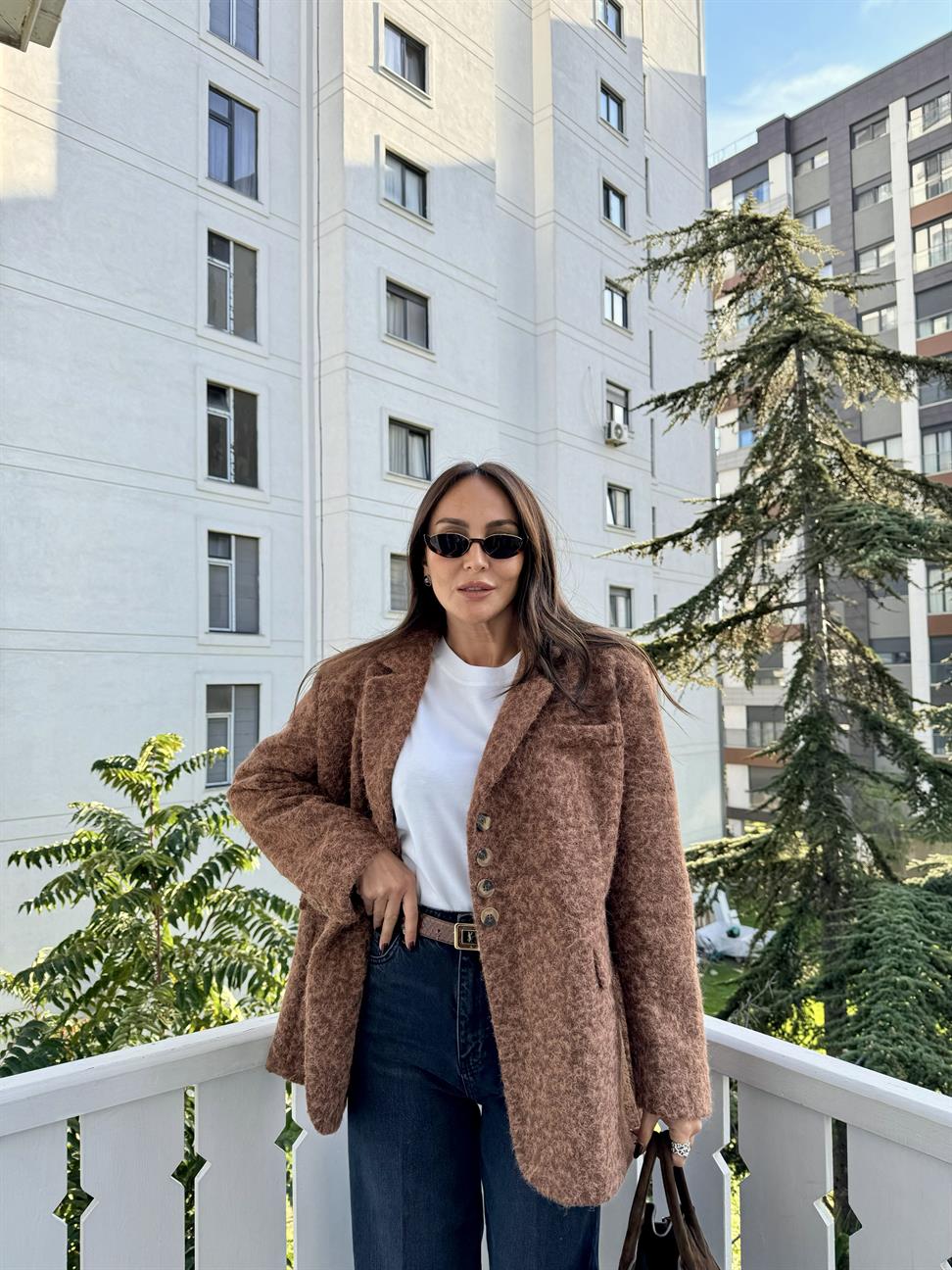 Kahve Yalancı Cepli Kırçıllı Ceket