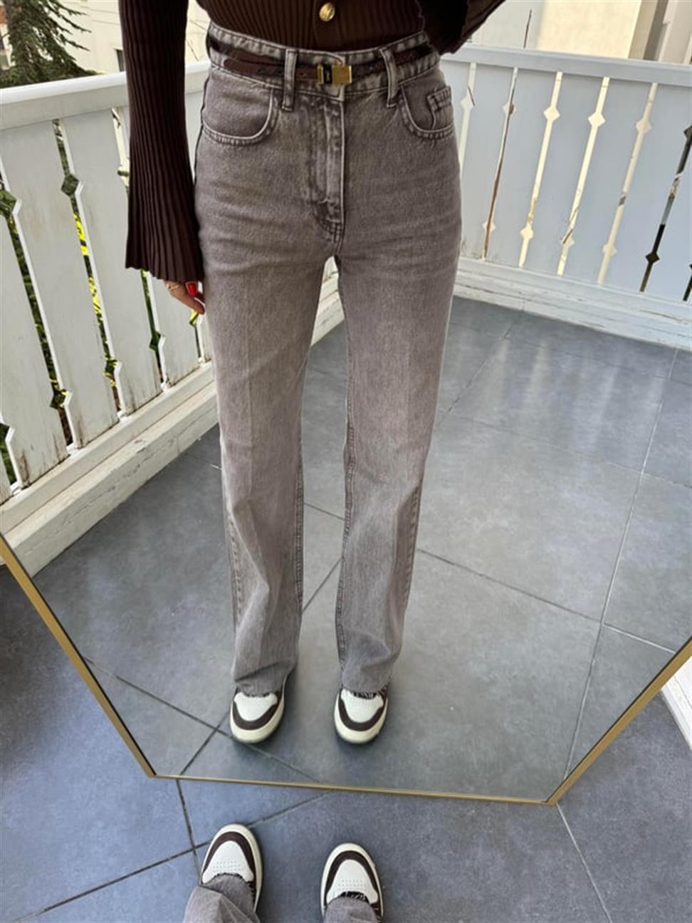 Kahve Yıkamalı Denim Straight Pantolon