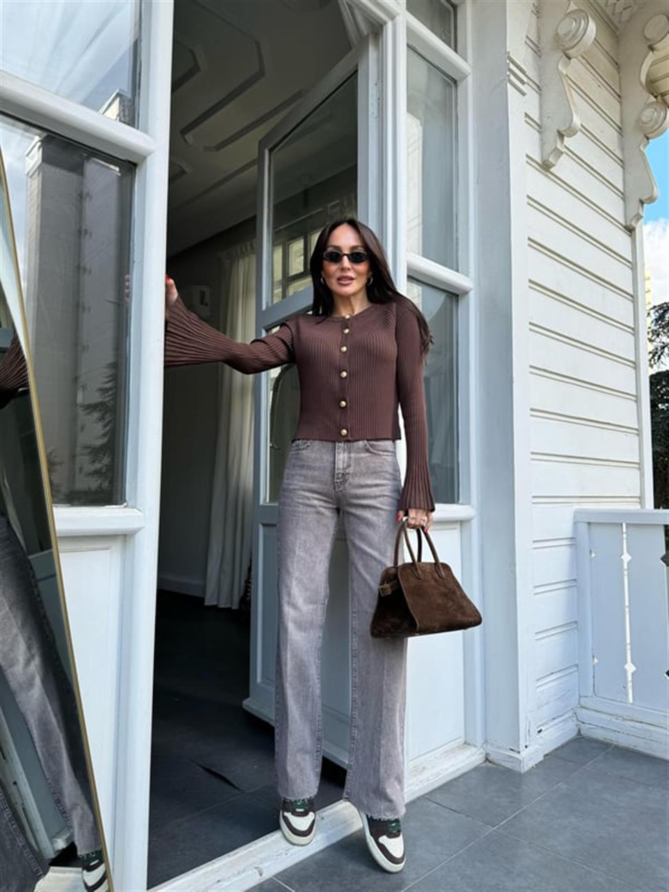 Kahve Yıkamalı Denim Straight Pantolon