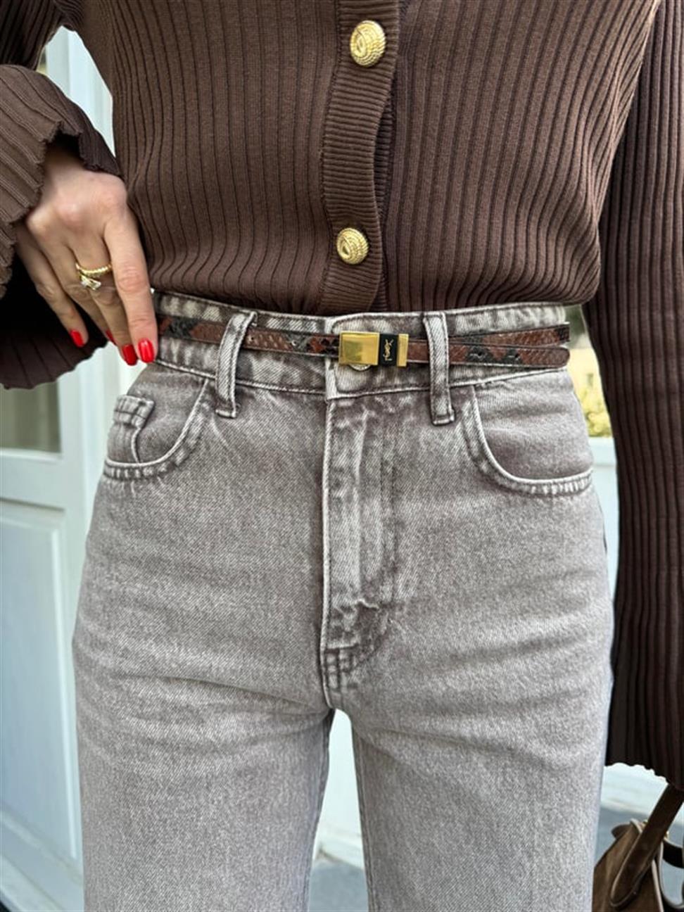 Kahve Yıkamalı Denim Straight Pantolon