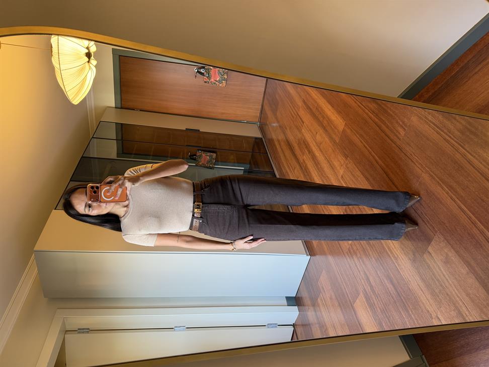 Kahve Yüksek Bel Wide-Leg Jean Pantolon