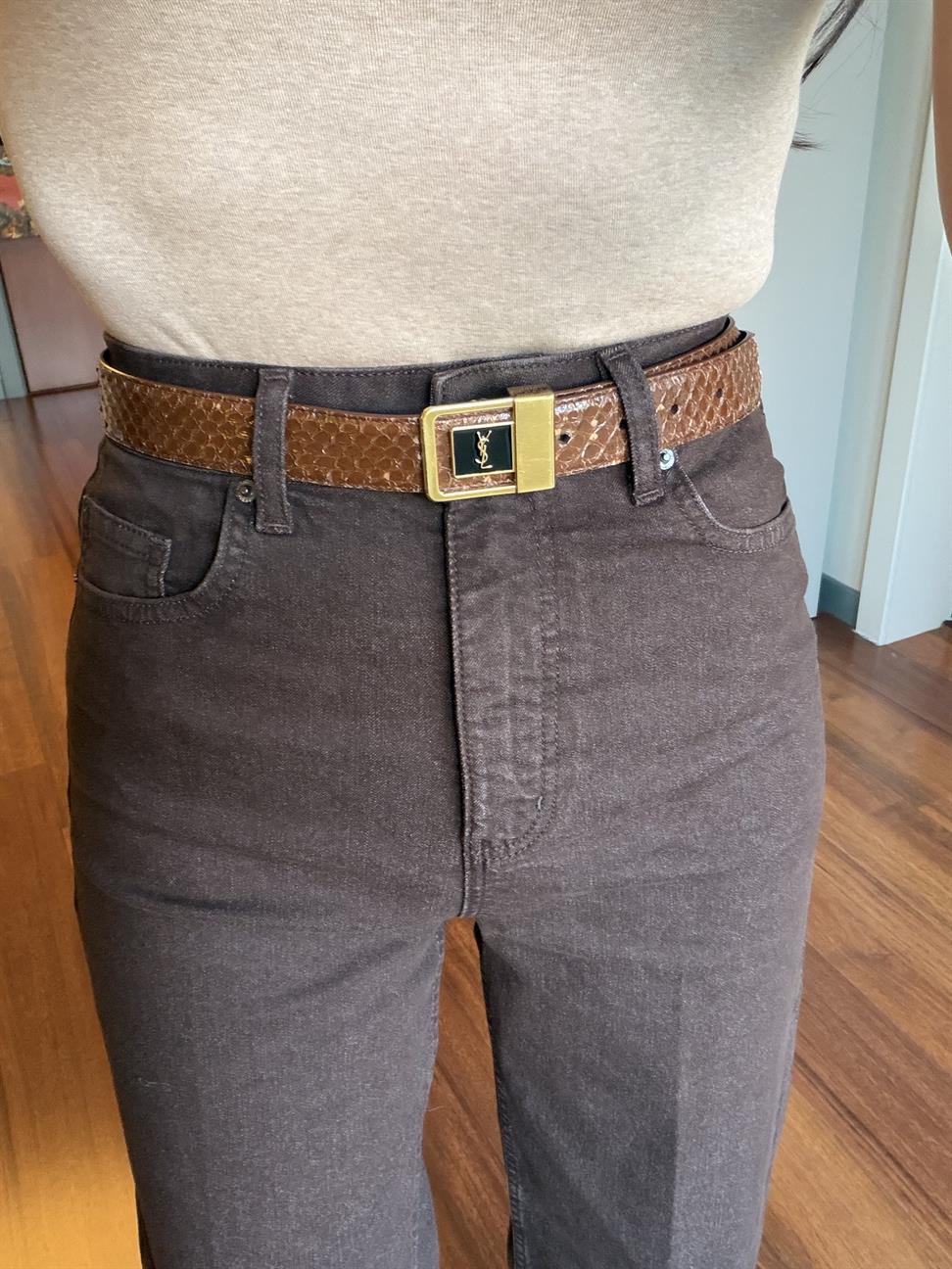 Kahve Yüksek Bel Wide-Leg Jean Pantolon