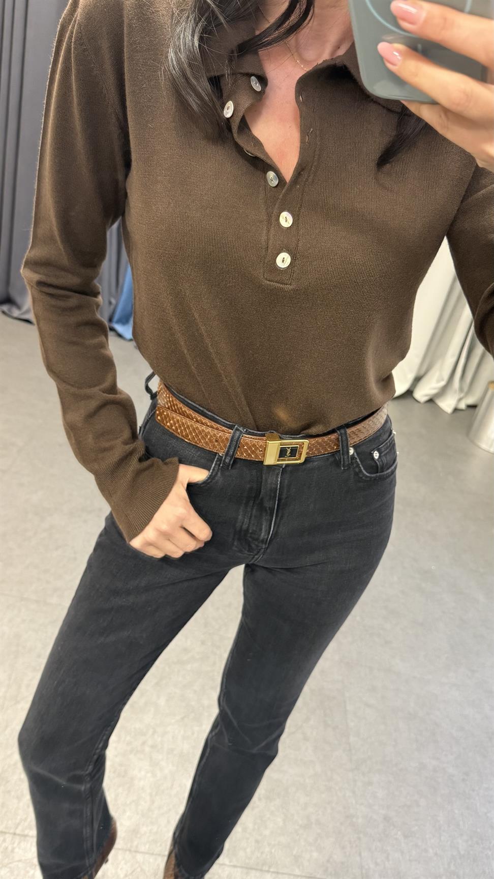 Kahverengi Polo Yaka Triko