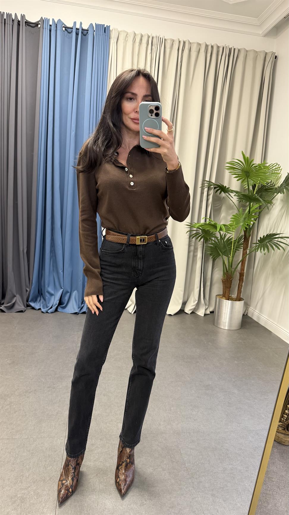 Kahverengi Polo Yaka Triko