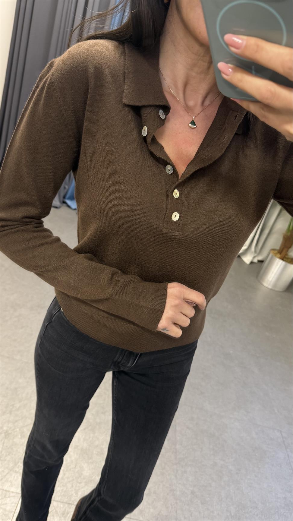 Kahverengi Polo Yaka Triko