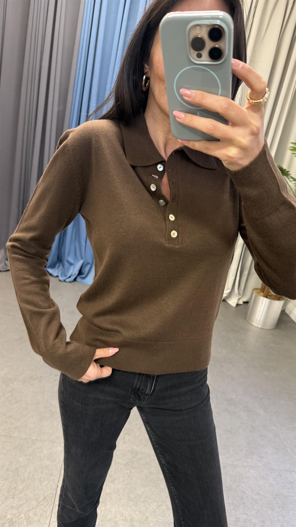 Kahverengi Polo Yaka Triko