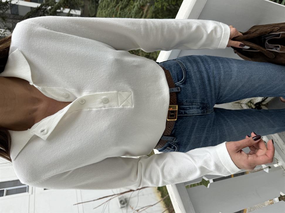 Kemik Önü 4 Düğme Polo Yaka Kazak