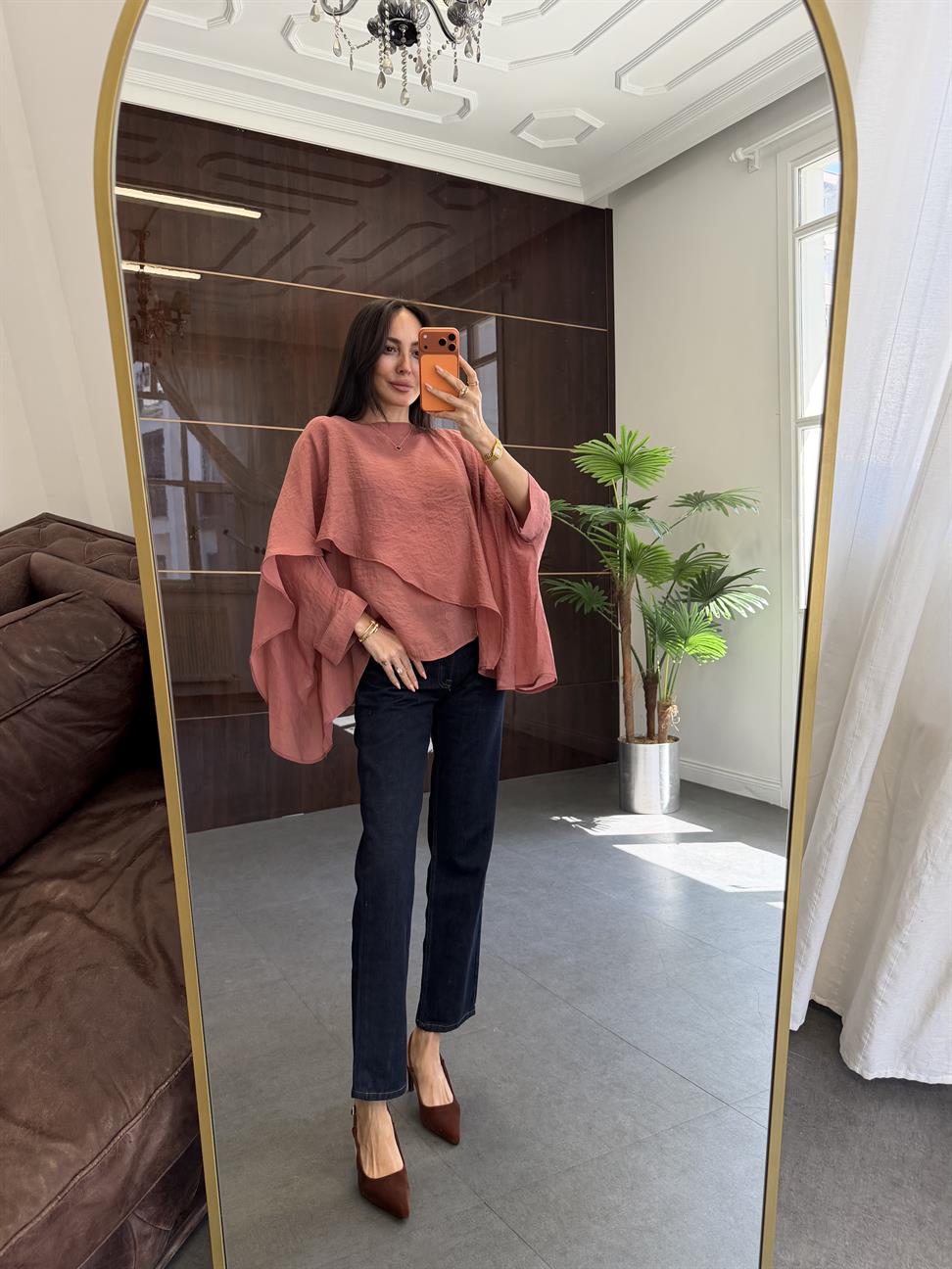 Kiremit Pelerin Viskon Bluz