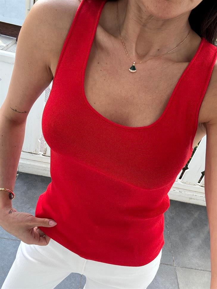 Kırmızı Basic Triko Bluz