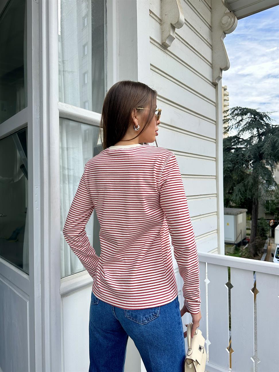 Kırmızı Çizgili Coton Tshirt