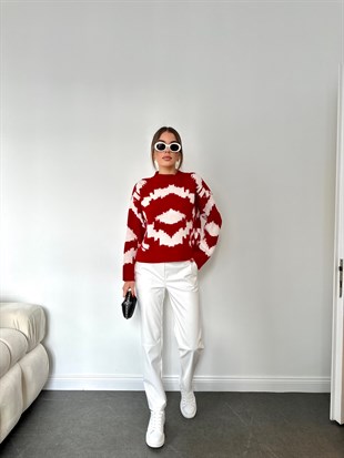 Kırmızı Desenli Kırçıllı Kazak