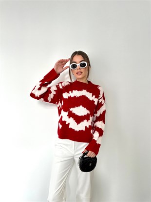 Kırmızı Desenli Kırçıllı Kazak