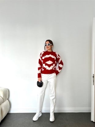 Kırmızı Desenli Kırçıllı Kazak