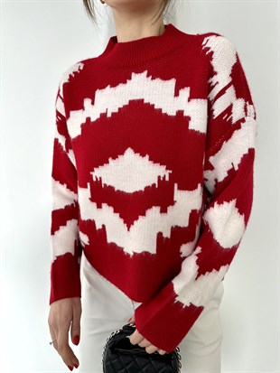 Kırmızı Desenli Kırçıllı Kazak