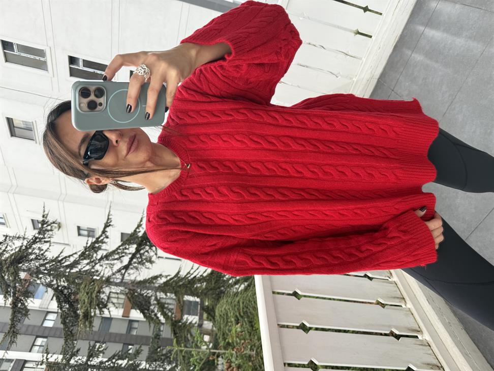 Kırmızı Örgü Desen  Kazak