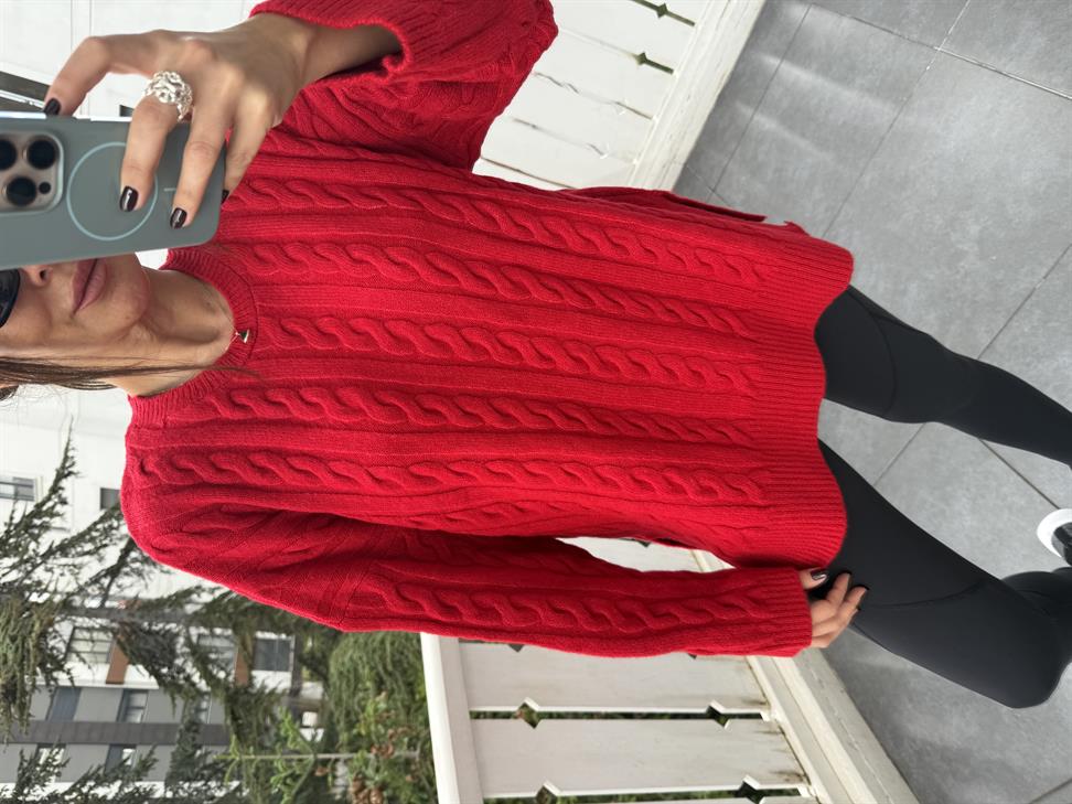 Kırmızı Örgü Desen  Kazak