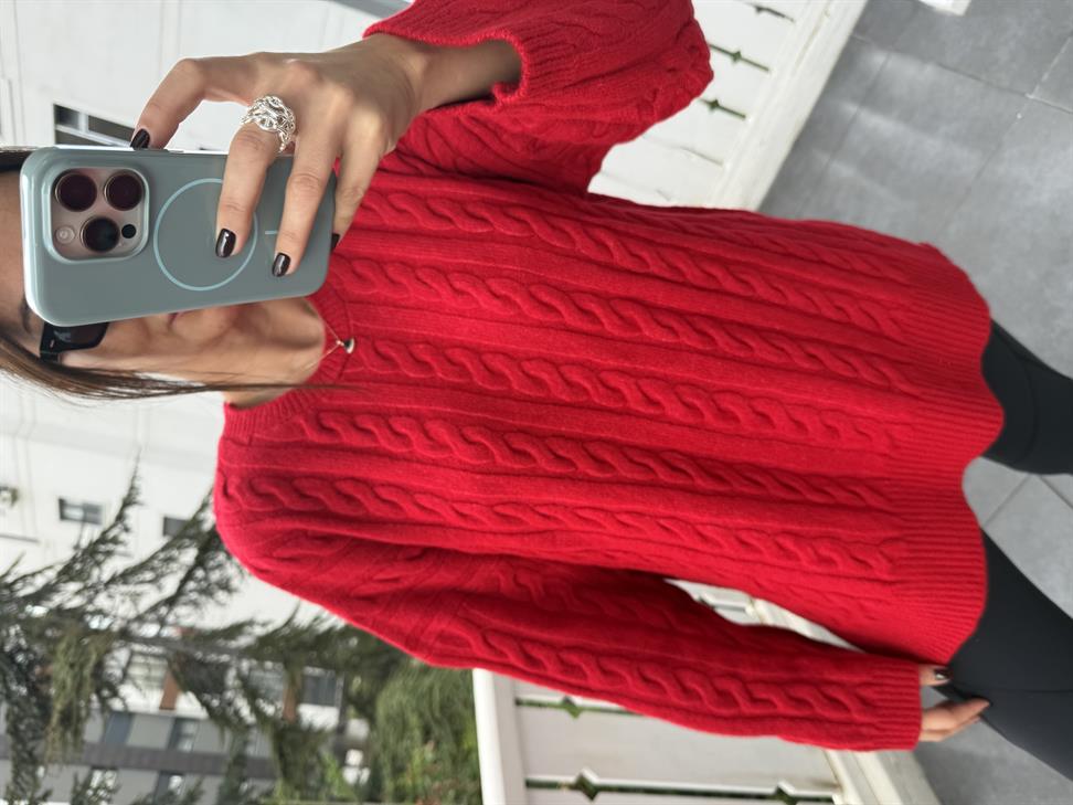 Kırmızı Örgü Desen  Kazak