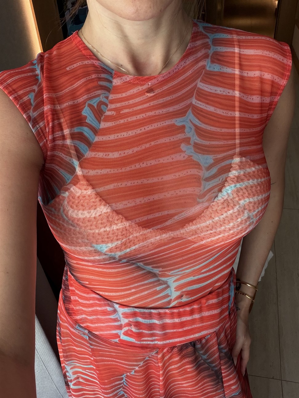 Kırmızı Transparan Bodysuit Uzun Etek Takım