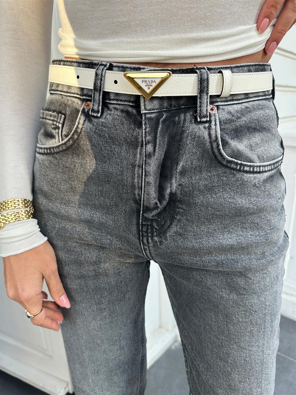 Koyu Gri Mom Fit Jean Pantolon
