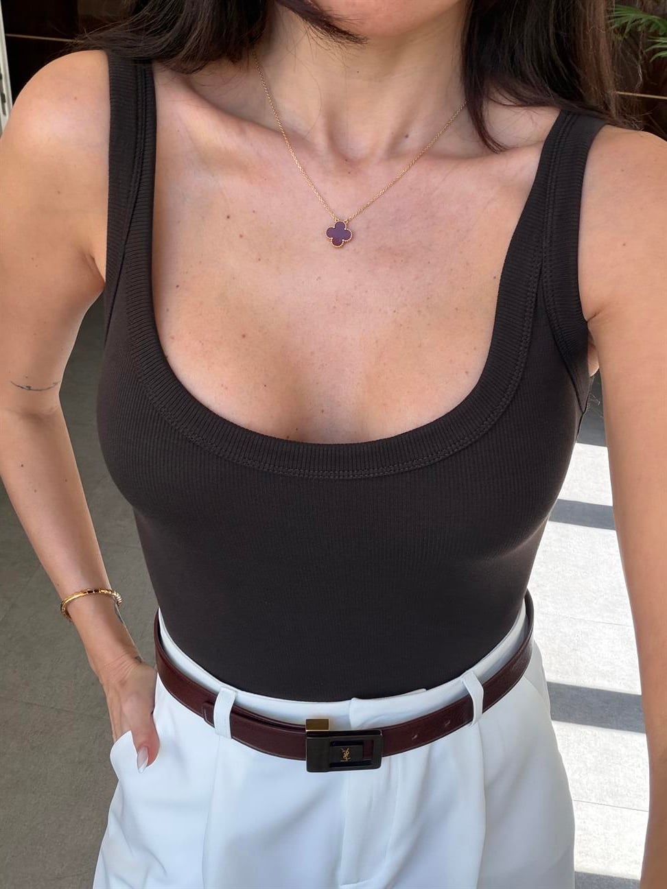 Koyu Kahve Askılı Bodysuit