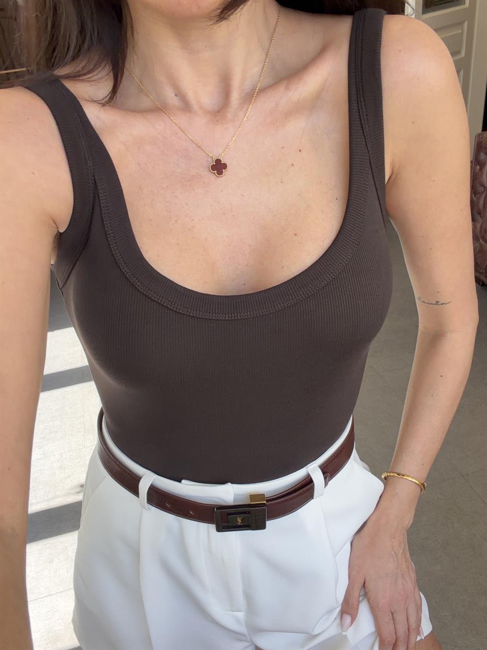 Koyu Kahve Askılı Bodysuit