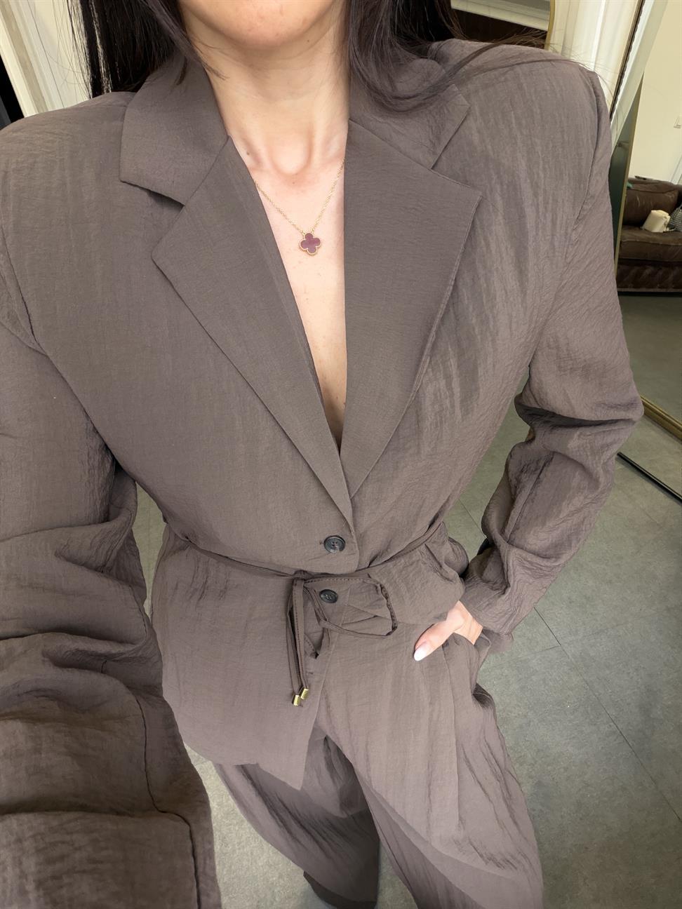 Koyu Kahve Astarsız Ceket Pantolon Takım